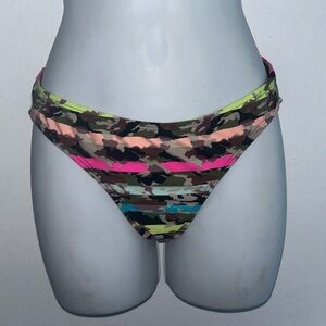 OP M 7-9 Camouflage Print Fluorescent Stripe Bikini Women Bottom Green Tan Pink